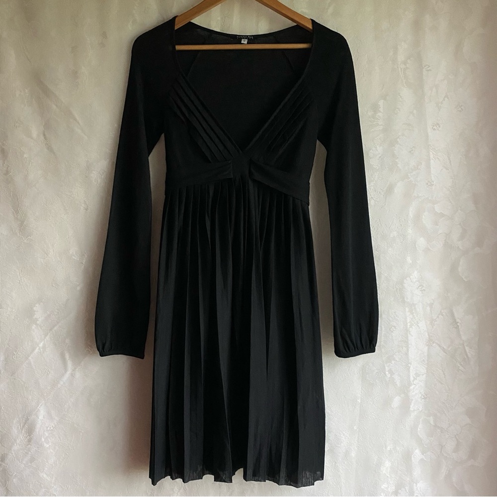Patrizia Pepe Firenze Women's Black Wool Blend Dress Long Sleeve Pleated S